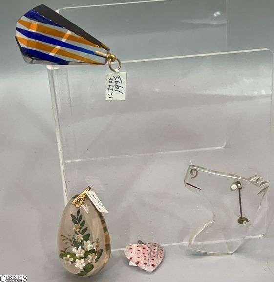 Lucite Horse Head Pin, 3 Pendants * image
