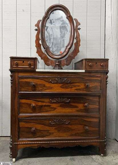 Dresser With Swivel Mirror, Mineral Top, Glove Boxes Has Some Warping Bottom Drawers Stuck, 40x20x71" With Mirror image