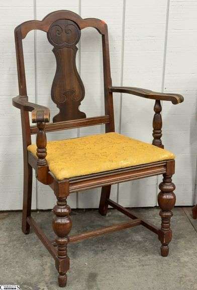 Single Captains Chair, Gold Upholstered Seat 26x20x30.5" To Back, Seat Height 18" image