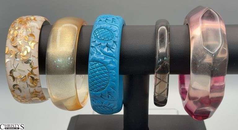 5 Lucite Bangle Bracelets Largest 3.5" Round image