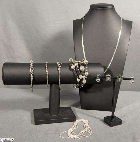 Sterling Silver Jewelry - Bracelets, Necklaces, Earrings - 8pcs - 60" of longest necklace - clasp needs repair image