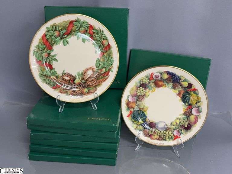 8 Lenox Christmas Colonial Wreath Year Plates - 1993, 1989, 1986, 1981, 1991, 1984, 1988, 1987 - 10.5" D of each image