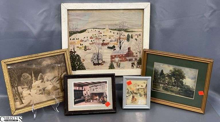 5pcs Framed Artwork and Prints Some Wear, Largest 16x13.5" image