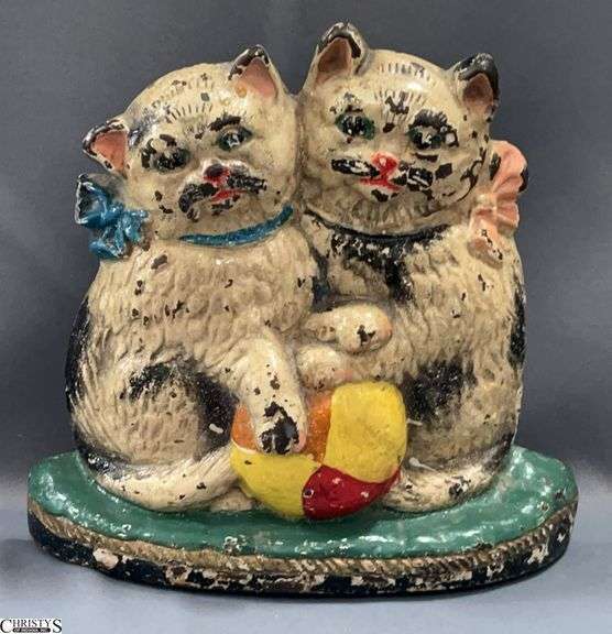 Cast Iron Kittens Doorstop - 8" x 7.5" - some finish wear image