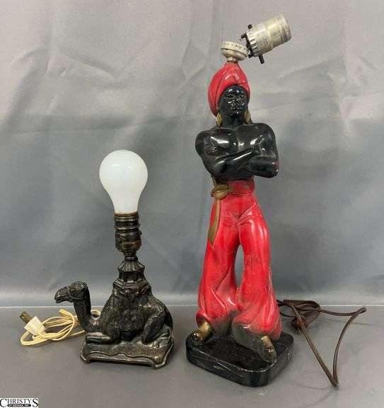 Chalkware Genie and Cast Metal Camel Table Lamps - 17" of tallest - some wear image