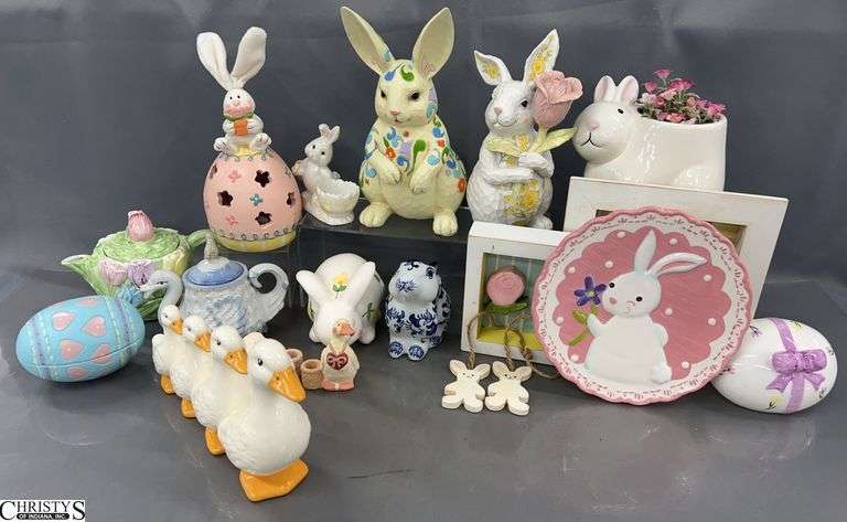 Jim Shore Easter Rabbit Figurine and Assorted Easter Figurines and Decor - 10" of tallest image