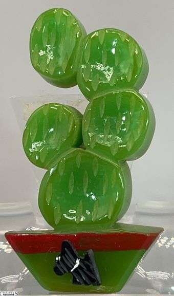 Jim Foltz Vintage Green Bakelite Cactus Brooch  2" Tall image