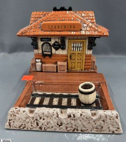 Spaulding Train Station Ceramic Tobacco Jar/Ashtray - 7" x 7" x 6" image