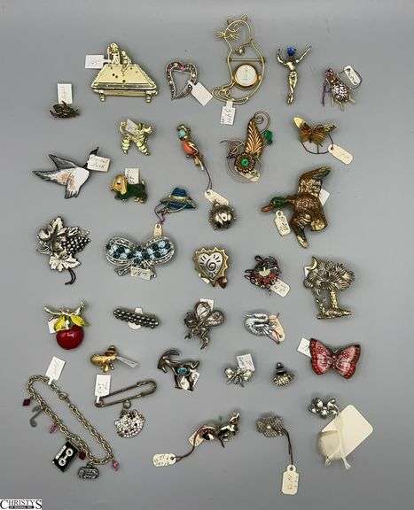 Costume Jewelry, Pins, Variety of Shapes, GF with Flower and Green Accent image