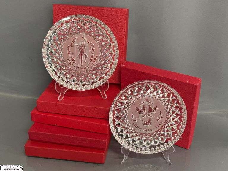 6 Waterford Crystal Christmas Year Plates - 1986, 1994, 1995, 1987, 1999, 2001  - 8" D of each image