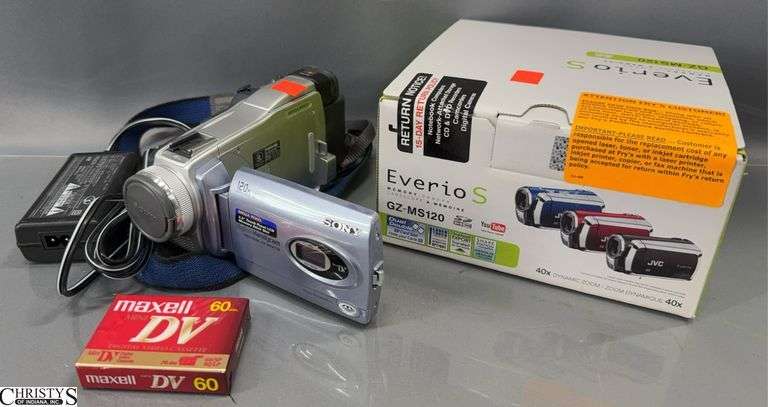 JVC Memory Camera In Box, Open Sony Mega Pixel Handi Cam, Tape and Part of Charger image