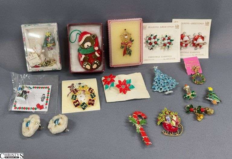 Ladies Christmas Costume Jewelry - Pins, Clip Earrings, image
