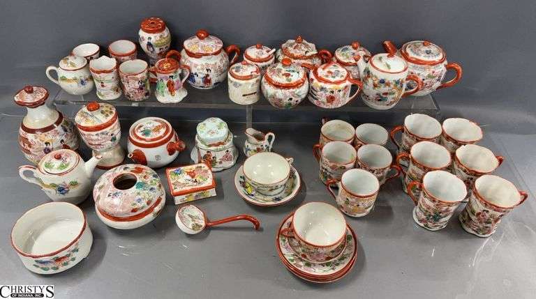 Japanese Kutani Ware Dishes - Creamers, Sugars, Tea Cups, Misc - 6" of largest - some chipping image