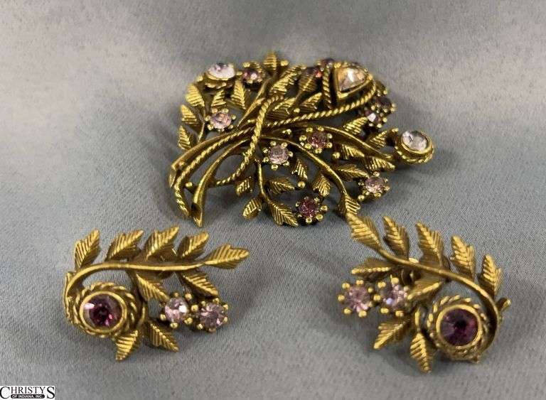 Coro Ladies Costume Brooch and Clip Earring Set - 2" of brooch image