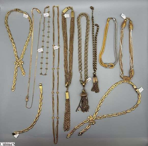 Two Tone Gold and Silver Color Costume Jewelry Necklaces, Tassels, Braided, Some Gold Filled image