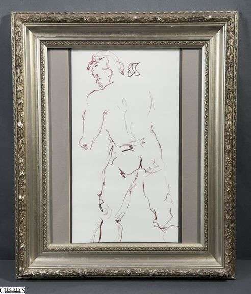 Mary Ann Davis Indiana Artist Signed Nude Sketch - 15.5" x 18.5" of frame image