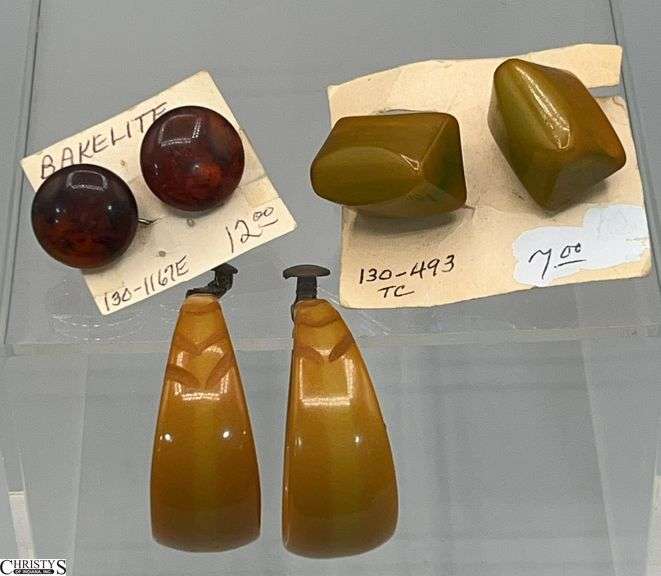 3 Pairs of Bakelite Clip On and Screw Back Earrings. Hoops are 1.5" Round image