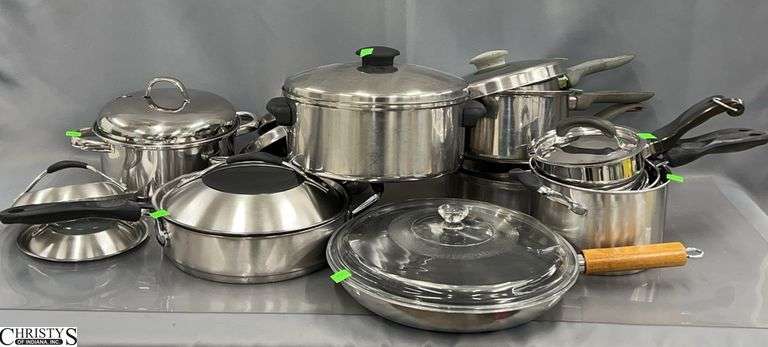 Assorted Cookware - Stainless Pots and Pans, Skillets - Flint Ware, Chantal, Wear Ever, Misc - 12" of largest image