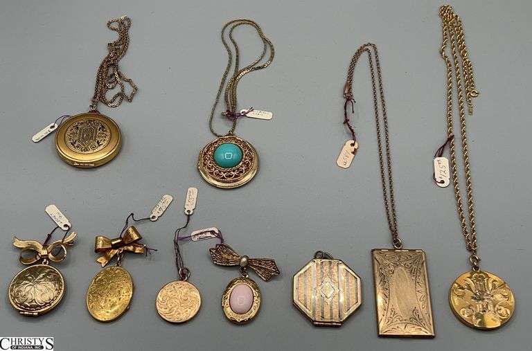 Rolled Filled Locket on Chain, Locket and Watch Pins, Vintage Rectangle Largest 2x1.25" image