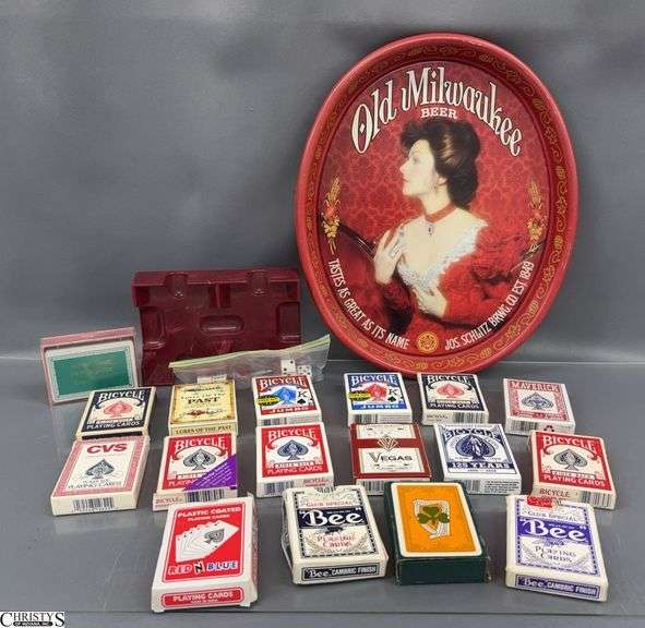Reproduction Beer Tray and Assorted Playing Cards - 12" x 15" of tray image