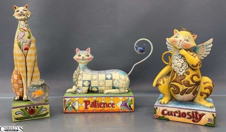 3 Jim Shore Cat Figurines - 8" of tallest image