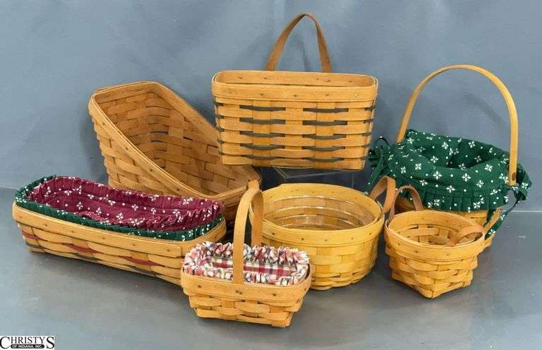 7 Small Longaberger Baskets - 6" x 8" x 7" of largest image