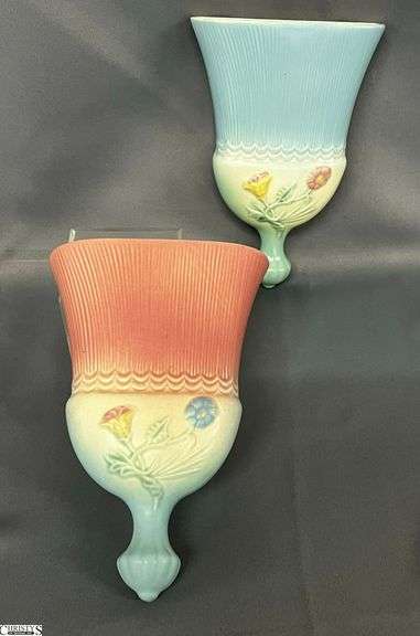 2 Hull Pottery Bow Knot Wall Pockets - 6" x 8" of each image