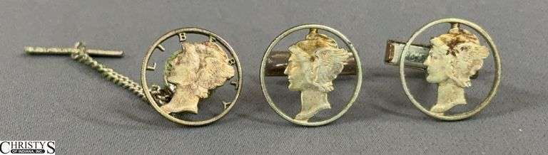 Sterling Silver Liberty Motif Men's Cufflinks and Tie Tack - .5" of cufflink image