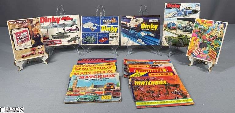 4 Dinky Die Cast Toys Guides (No. 8, No. 10, No. 12 and No. 13), 11 Matchbox Collector's Guides (1966-1982) and 2 Tiny Tonka Brochures image