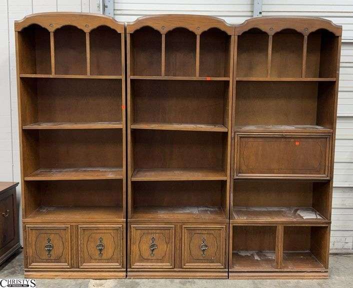 3pcs Book Case Wall Unit, Drop Door, Some Wear and Scuffing Overall 91" Wide, Single 30x14x77" image