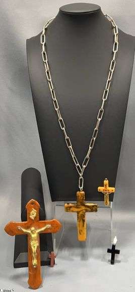 5 Bakelite and Bakelite Style Crucifix and Crosses, Largest 3.5x5.5" image