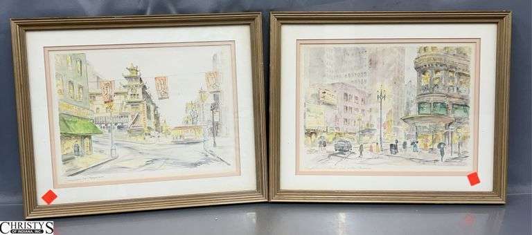 2 Dated 1968 Signed Watercolor Style Art In Frames 16x13", "Market Street in San Francisco" and Other Ineligible image