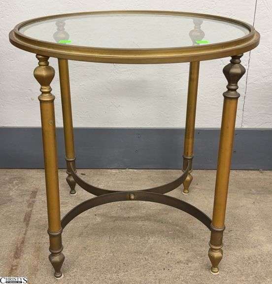 Brass Round Glass Top Side Table - 20" x 20" image