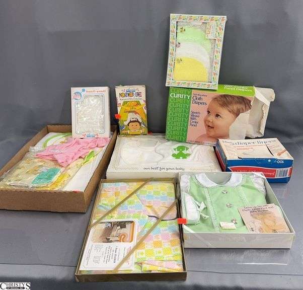 Assorted Vintage Baby Clothing Gift Sets, Cloth Diapers, Misc image