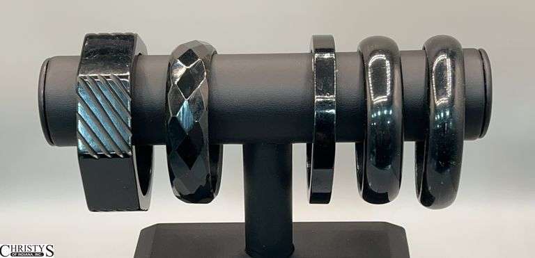 5 Bakelite Bangle Bracelets Largest 3" Round image