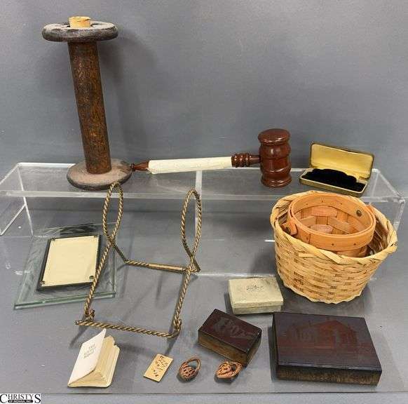 Wooden Spool, Gavel, Small Baskets, Frame, Misc - 9" of spool image