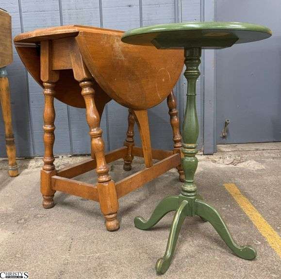 Small Drop Leaf Side Table and Pedestal Table - 26" x 11" x 24" - 10" of drop - some wear image