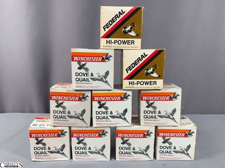 8 Boxes of 25 Winchester Dove & Quail 20 Gauge Shotshells and 2 Boxes of Federal 20 Gauge Shotgun Shells (37 total Federal Shotgun Shells) image