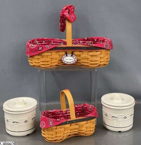 2000 Longaberger Picnic Pals Table Topper Baskets w/ Crocks - 12" x 7.5" of largest image