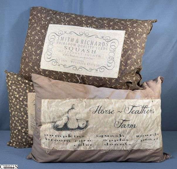 3 Primitive Style Throw Pillows - 23" x 14" of each image