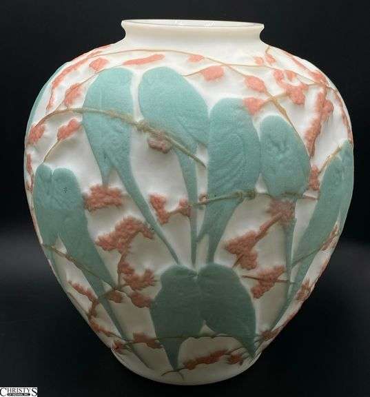 Phoenix Consolidated Love Birds Art Glass Vase - 9" x 10" image