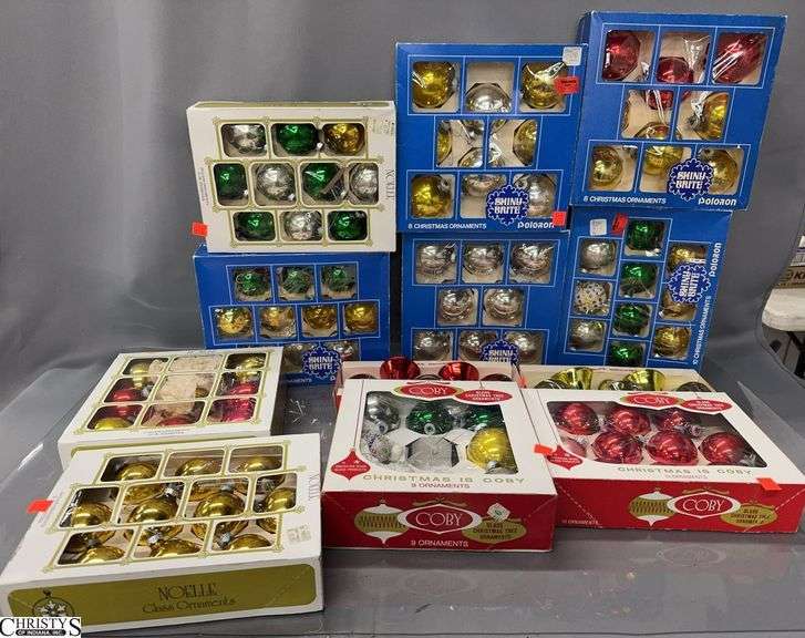 Vintage Christmas Ornaments - Shiny Brite, Noelle, Jewelbrite, Coby - 3" approx of largest image