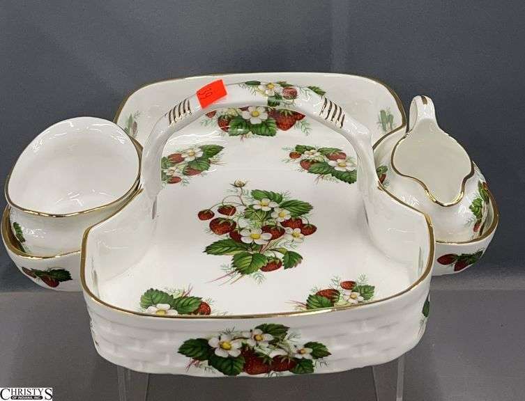 Hammersley England Strawberry Basket Tray with Cream and Sugar 10x11x4.5" image