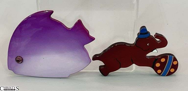 Elephant Pin 3.5" wide, and Fish Pin 4" wide Both Signed Pavone image