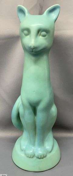 15" Van Briggle Pottery Cat Statue - 5.5" D of base image