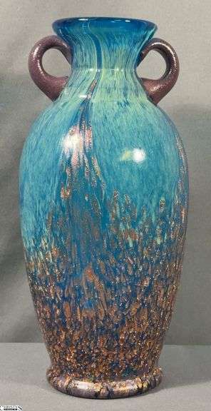 Iridescent Art Glass Urn Vase - 10" image