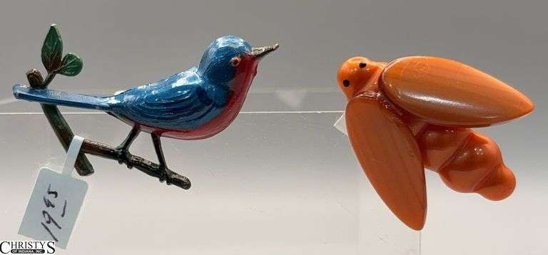 2 Celluloid Pins Bird Measures 1.5" x 2" image