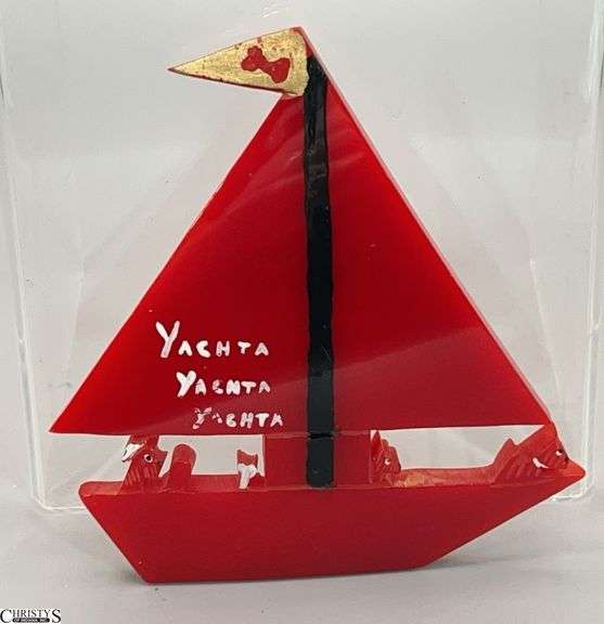 J.L Foltz Signed Bakelite Sailboat Pin 3.75" tall image
