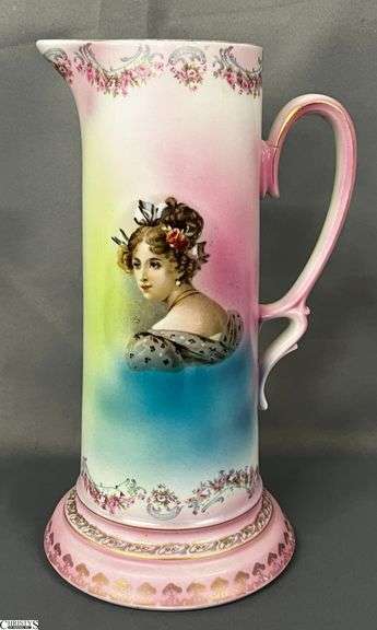 Late 1890's Wheelock Viennese Porcelain Portrait Pitcher - 12" image