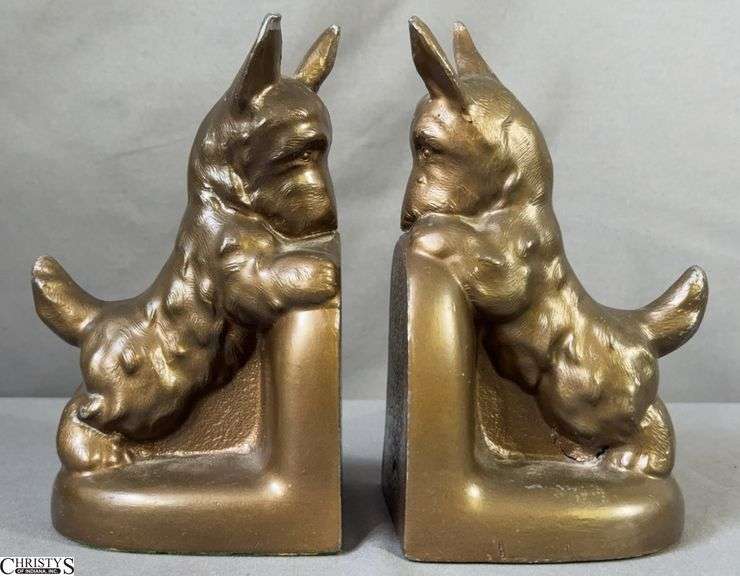 Pair Cast Metal Scottish Terrier Bookends - 4" x 6.5" of each - some finish wear image